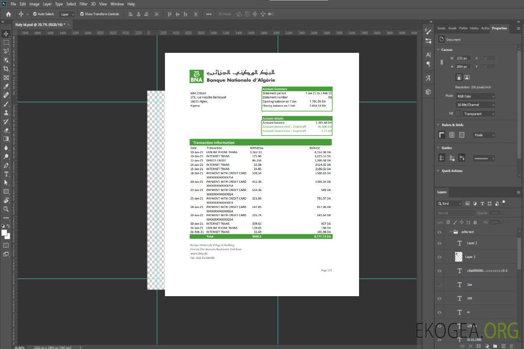 Algérie Banque nationale d’Algérie (BNA) excel template